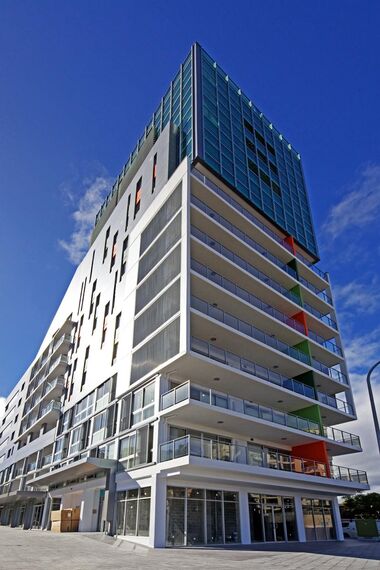 ConceptSystem 59Pa Windows, BriseSoleil 100 Solar Shading, ConceptSystem 59Pa Doors, ConceptWall 50 Façades and CP 50 Sliding & Folding - Apartmentcomplex Albert Street Apartments located in North Parramatta, Australia