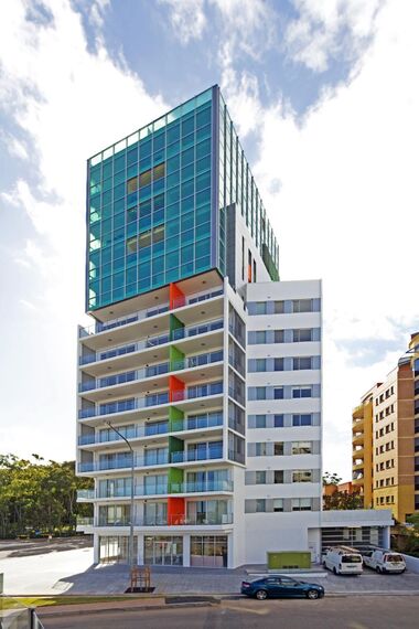 ConceptSystem 59Pa Windows, BriseSoleil 100 Solar Shading, ConceptSystem 59Pa Doors, ConceptWall 50 Façades and CP 50 Sliding & Folding - Apartmentcomplex Albert Street Apartments located in North Parramatta, Australia