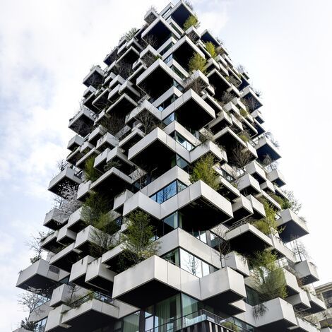 Angled view of vertical forest building project.